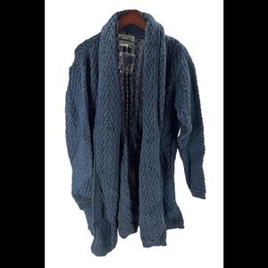 Aran Craft Merino Wool Open Front Cardigan w/ Pockets Mallard/Grey - Regular